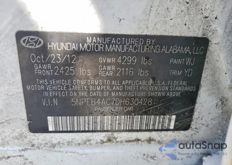 2013 Hyundai Sonata Gls from USA, damaged, VIN 5NPEB4AC7DH630428